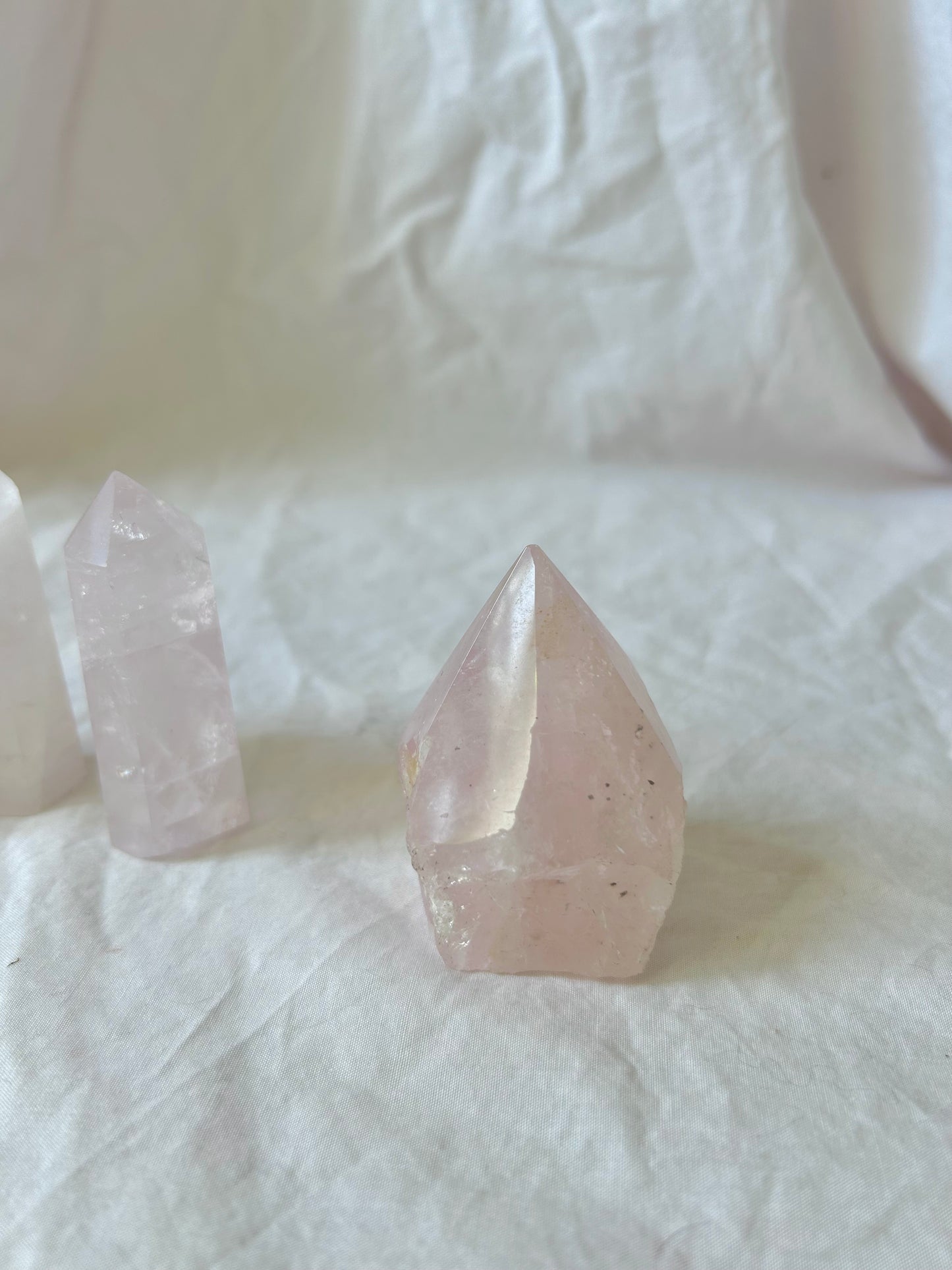 Raw rose quartz tower